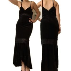 Black velvet floor length gown with lace cutouts